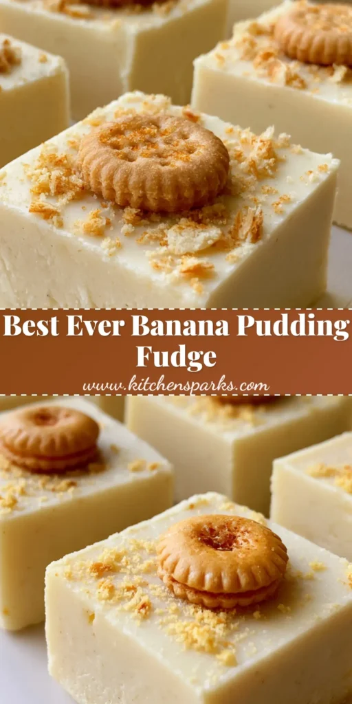 A close-up shot of square-cut Banana Pudding Fudge pieces with a whole mini vanilla wafer on top, set on a wooden board.