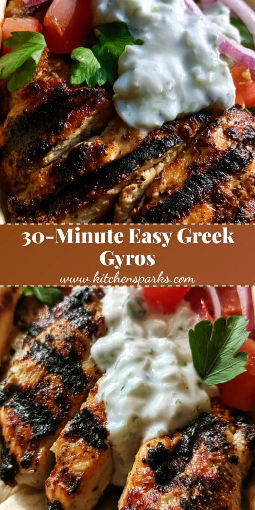 Greek Chicken Gyros: The Ultimate Authentic Mediterranean Street Food Guide 5 A handheld Greek Chicken Gyro folded in a U-shape pita bread with charred chicken breast, thick tzatziki, red onions, and tomatoes.