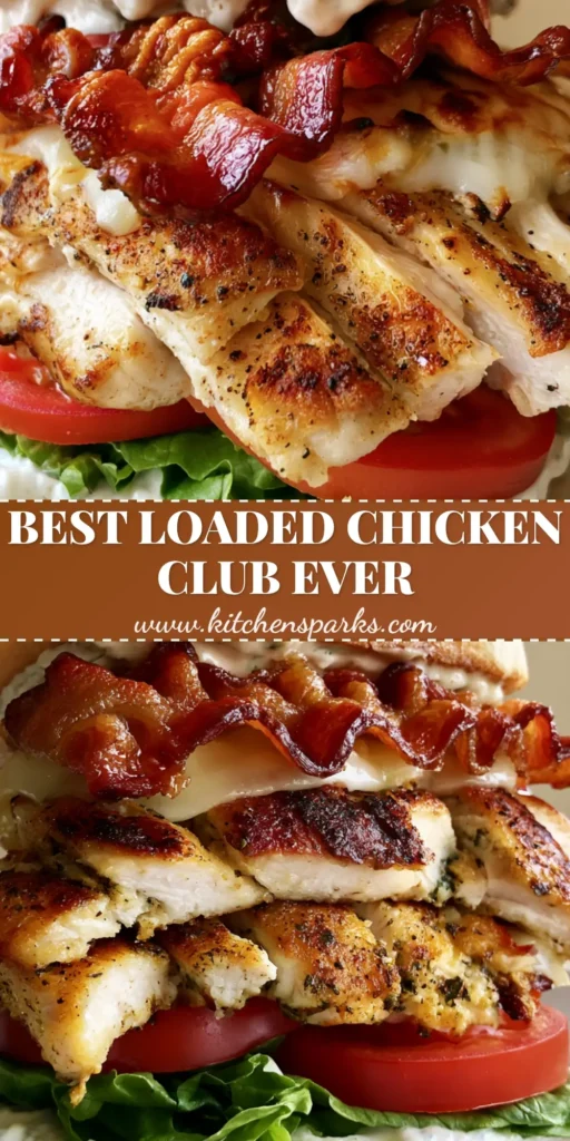 A massive, multi-layered Chicken Club Sandwich held together with a wooden pick, featuring toasted bread and crispy bacon on a white plate. (Chicken Club Sandwich Recipe)