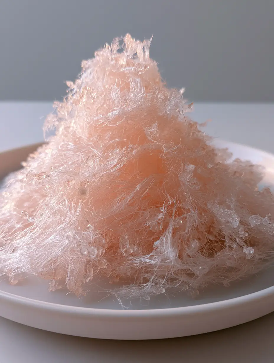 A handheld smartphone photo showing the fine web-like texture of Homemade Cotton Candy Without a Machine in soft daylight.