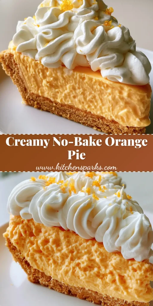A close-up vertical shot of an Orange Creamsicle Pie with a golden cookie crust and tall whipped cream rosettes.