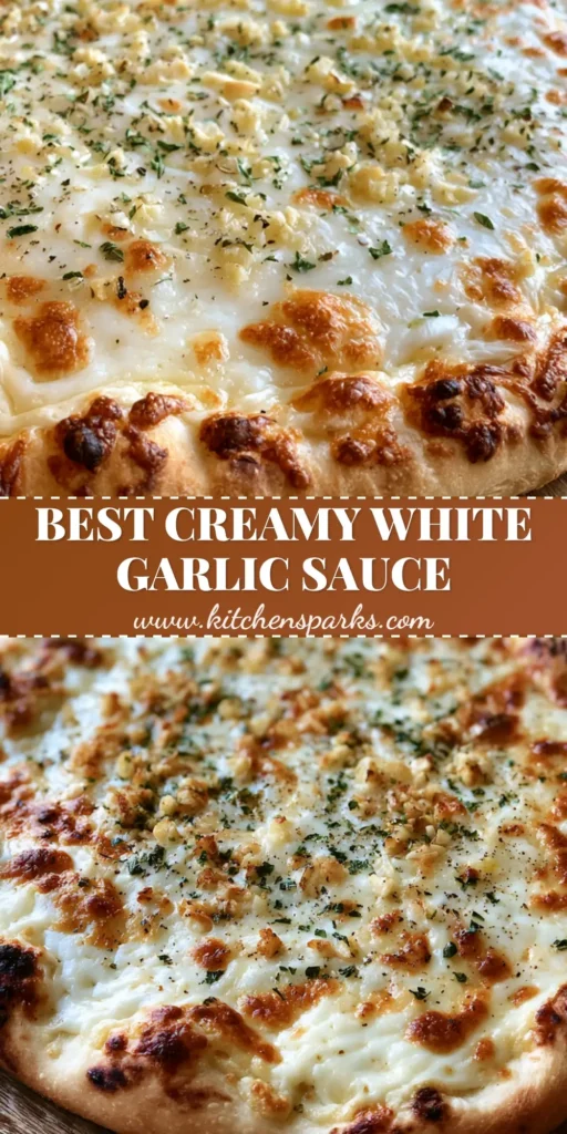 A close up of a white pizza featuring thick White Garlic Pizza Sauce, melted mozzarella with toasted spots, and dried oregano on a rustic peel.