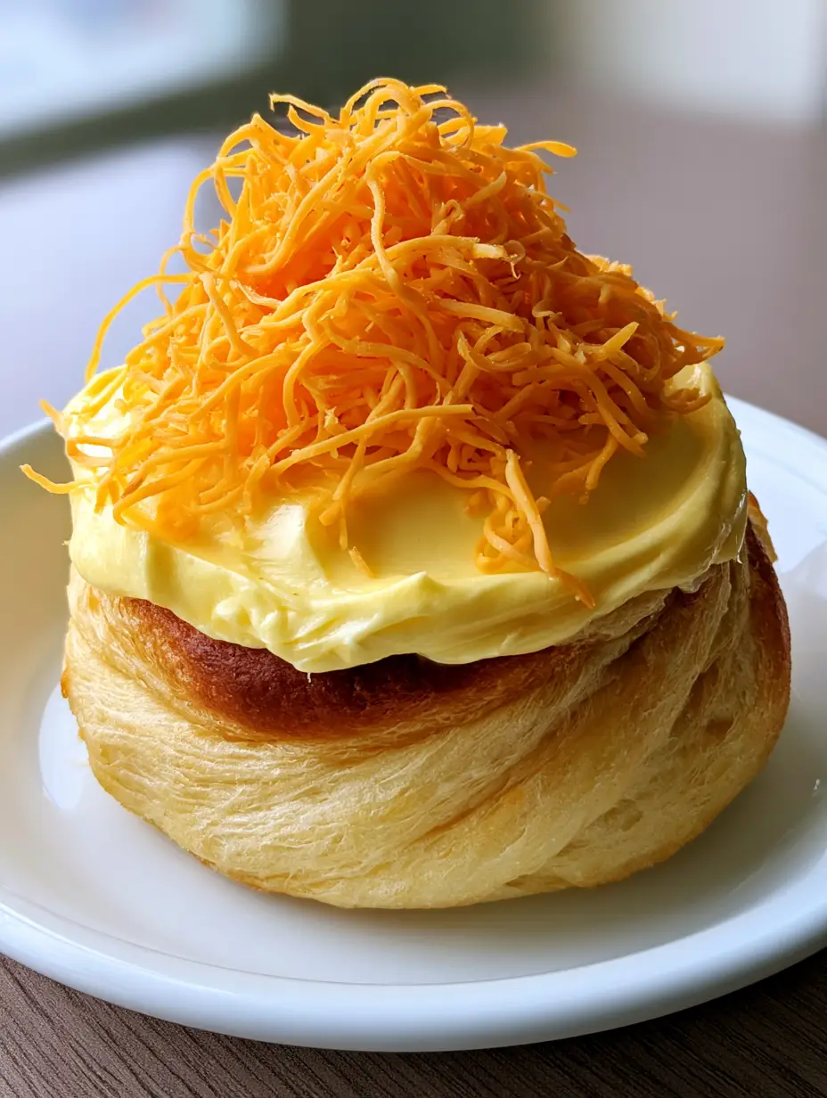 Filipino Ensaymada Recipe: The Fluffiest Spiraled Brioche with Rich Buttercream 4 Handheld smartphone photo of a single Classic Filipino Ensaymada bun on a white plate. (Filipino Ensaymada Recipe)
