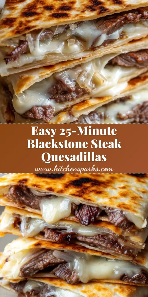 Blackstone Steak Quesadillas with Seared Ribeye and Provolone 4 A towering stack of Blackstone Steak Quesadillas sliced into triangles, showing melted provolone cheese and seared beef strips.