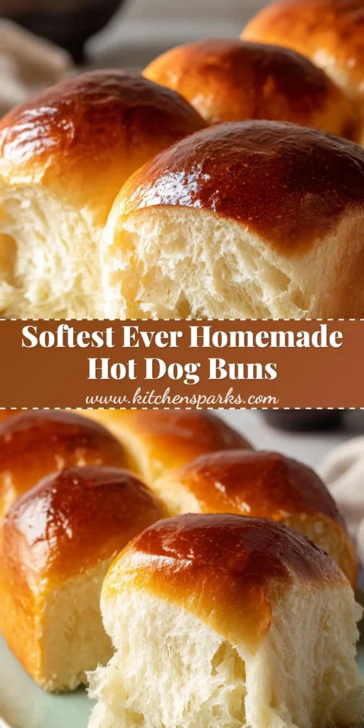 A professional shot of four glossy Homemade Hot Dog Buns on a pale sage green platter, showcasing the honey-colored crust and soft interior.