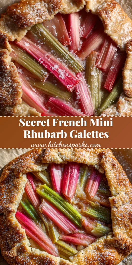 A handheld smartphone photo of mini rhubarb galettes with glistening pink rhubarb segments and sparkling sugar crust. (Mini Rhubarb Galettes)