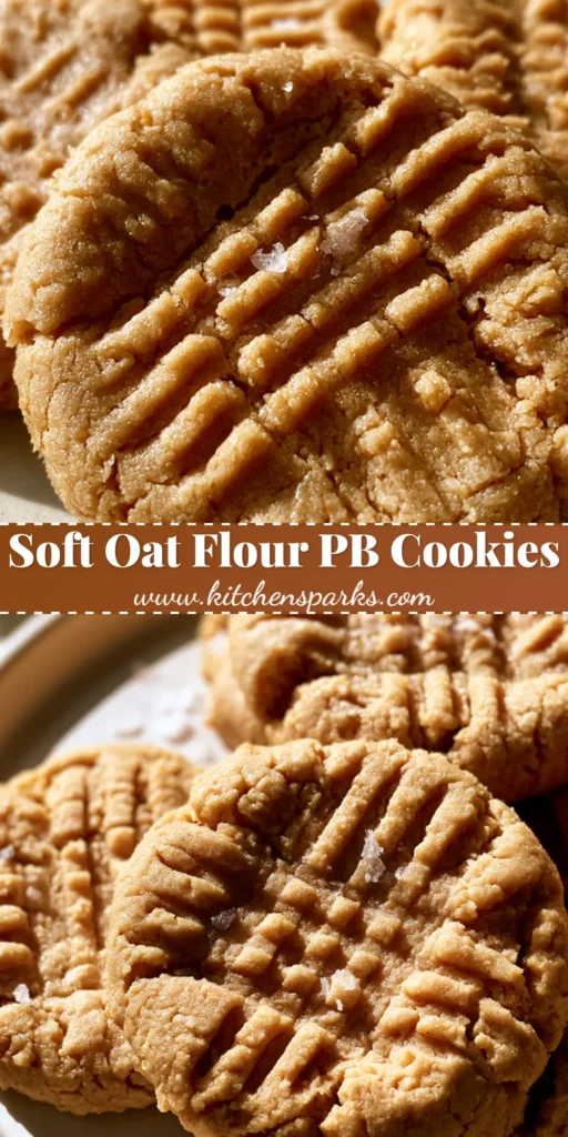Oat Flour Peanut Butter Cookies: Thick, Soft, and Gluten-Free 4 A stack of thick, soft Oat Flour Peanut Butter Cookies with visible cross-hatch fork marks and flaky sea salt on a ceramic plate. (Oat Flour Peanut Butter Cookies)