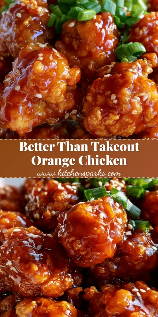 Orange Chicken Recipe: The Ultimate Guide to Crispy, Glossy Perfection 3 A shallow white ceramic bowl filled with crispy, golden-brown chicken chunks coated in a thick, glossy amber-orange sauce, garnished with sesame seeds and green scallions. (Orange Chicken Recipe)
