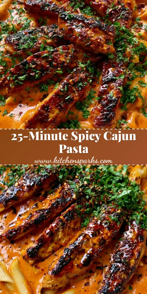 A close-up shot of Spicy Cajun Honey Butter Chicken Pasta in a white bowl with glistening chicken strips and fresh parsley garnish.