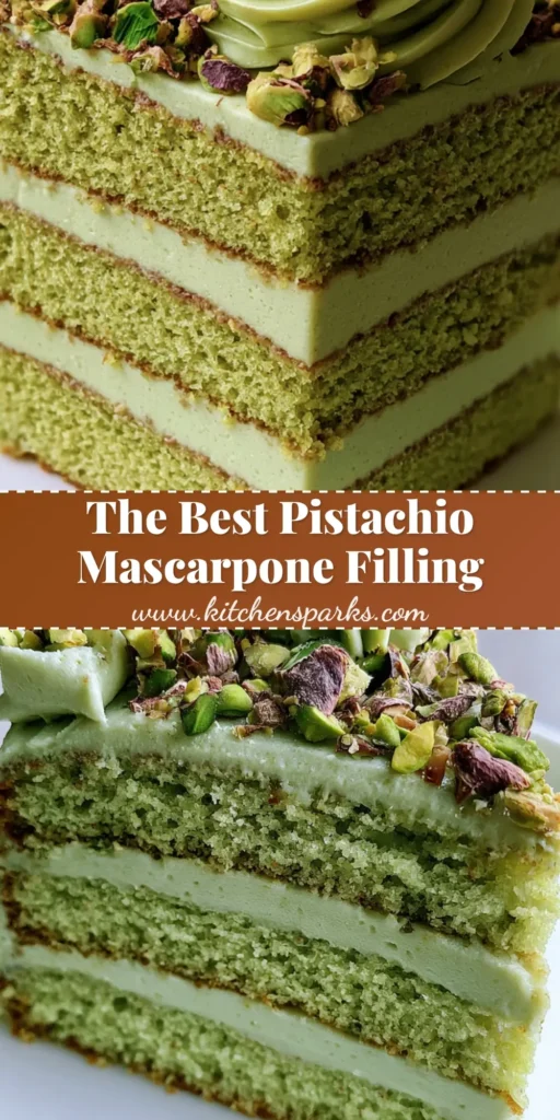 Pistachio Mascarpone Cake Filling: The Ultimate Guide to Professional Sage-Green Layers 4 A close-up vertical shot of a three-layer pistachio cake featuring thick Pistachio Mascarpone Cake Filling and a decorative piped swirl.