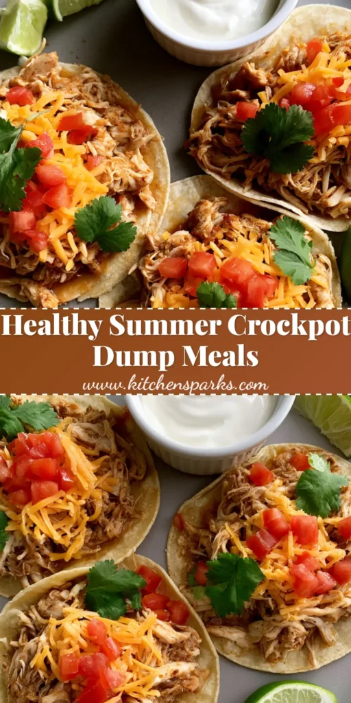A round grey platter with three chicken street tacos topped with orange cheddar and tomatoes, part of our summer crockpot recipes collection.
