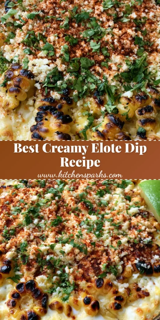 A bubbling cast iron skillet filled with Creamy Elote Dip, topped with cotija cheese, chili powder, and cilantro, served with a lime wedge on a grey countertop.