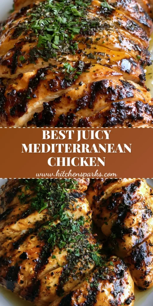 Mediterranean Chicken Marinade for Juicy, Char-Grilled Results 3 Sliced grilled chicken breast with dark charred grill marks and fresh parsley garnish on a white ceramic plate. (Mediterranean Chicken Marinade)