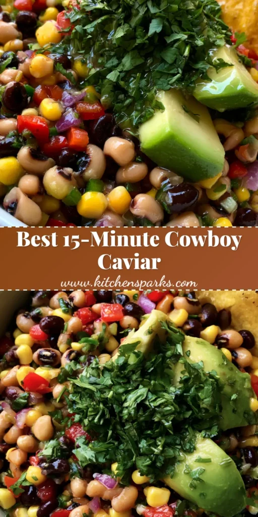 Cowboy Caviar Recipe: The Ultimate Fresh and Zesty Bean Salad 3 A top-down view of a vibrant Cowboy Caviar Recipe in a white bowl surrounded by tortilla chips. (Cowboy Caviar Recipe)