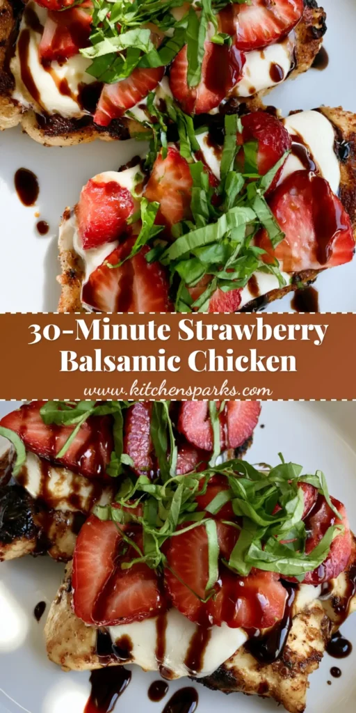 A close-up of Strawberry Basil Chicken on a white plate with melted mozzarella and balsamic drizzle.