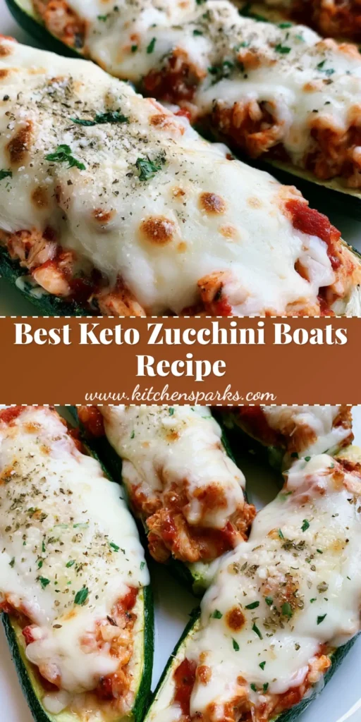 A top-down photo of three Keto Chicken Parmesan Zucchini Boats on a white plate with bubbly melted mozzarella and fresh parsley garnish.