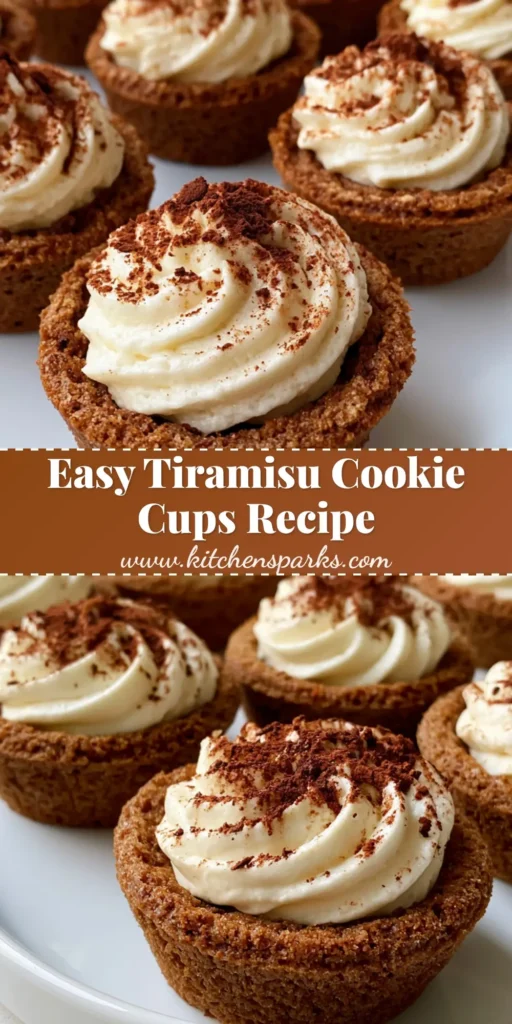 A close-up of mini Tiramisu Cookie Cups with golden-brown chocolate crusts and ivory mascarpone cream, dusted with cocoa.
