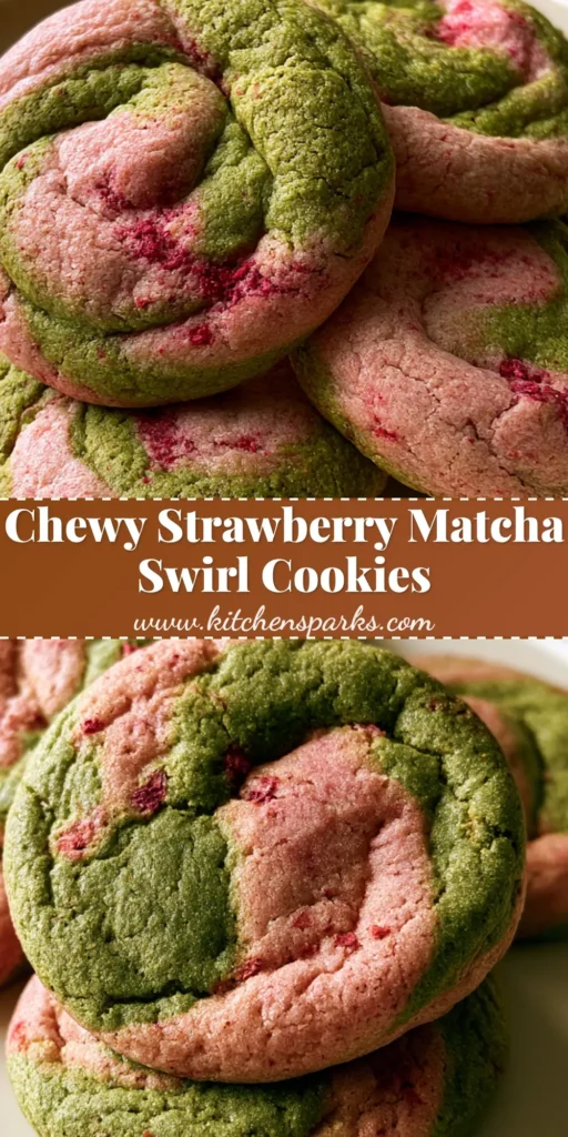 A stack of marbled Strawberry Matcha Cookies with pink and green swirls on a white plate.