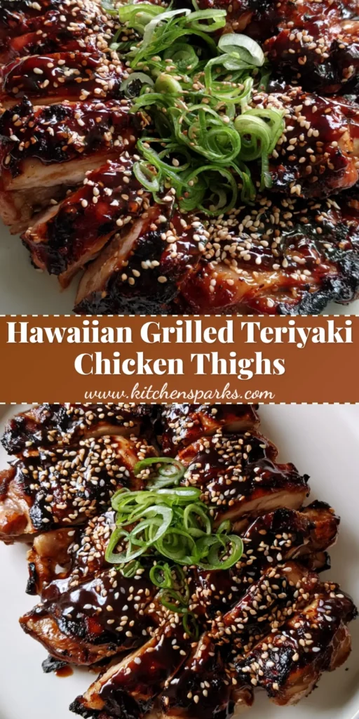 A smartphone photo of sliced Hawaiian Teriyaki Chicken on a white plate with visible char marks and a glossy dark glaze over white rice.