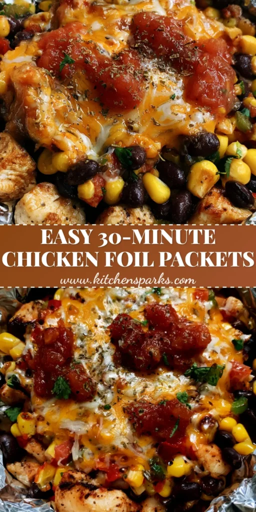 Santa Fe Chicken Foil Packets: The Easiest High-Protein Southwest Dinner 4 A top-down view of an open Santa Fe Chicken Foil Packet with melted cheese, black beans, and seared chicken.