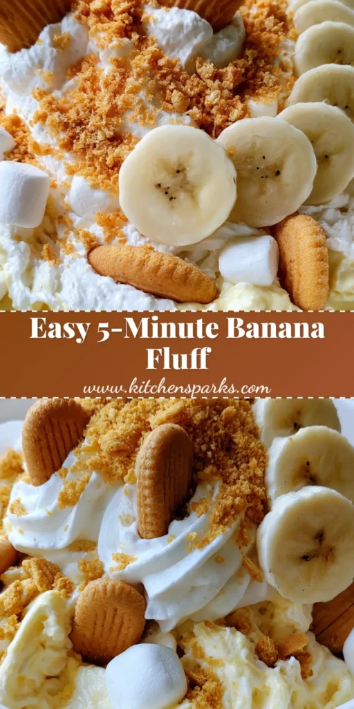 Banana Pudding Fluff Salad: The Ultimate Creamy No-Bake Dessert 4 A large white bowl of Banana Pudding Fluff Salad with whole vanilla wafers and banana slices on a grey stone counter. (Banana Pudding Fluff Salad)
