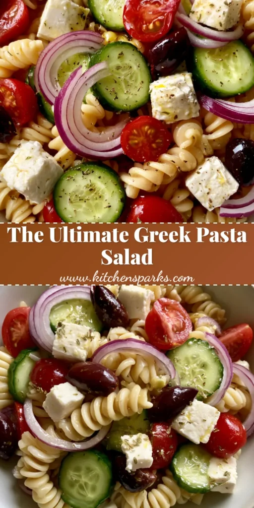 Greek Pasta Salad with Zesty Lemon Oregano Vinaigrette 4 A handheld smartphone photo showing a top-down view of a colorful Greek Pasta Salad in a white bowl. (Greek Pasta Salad)