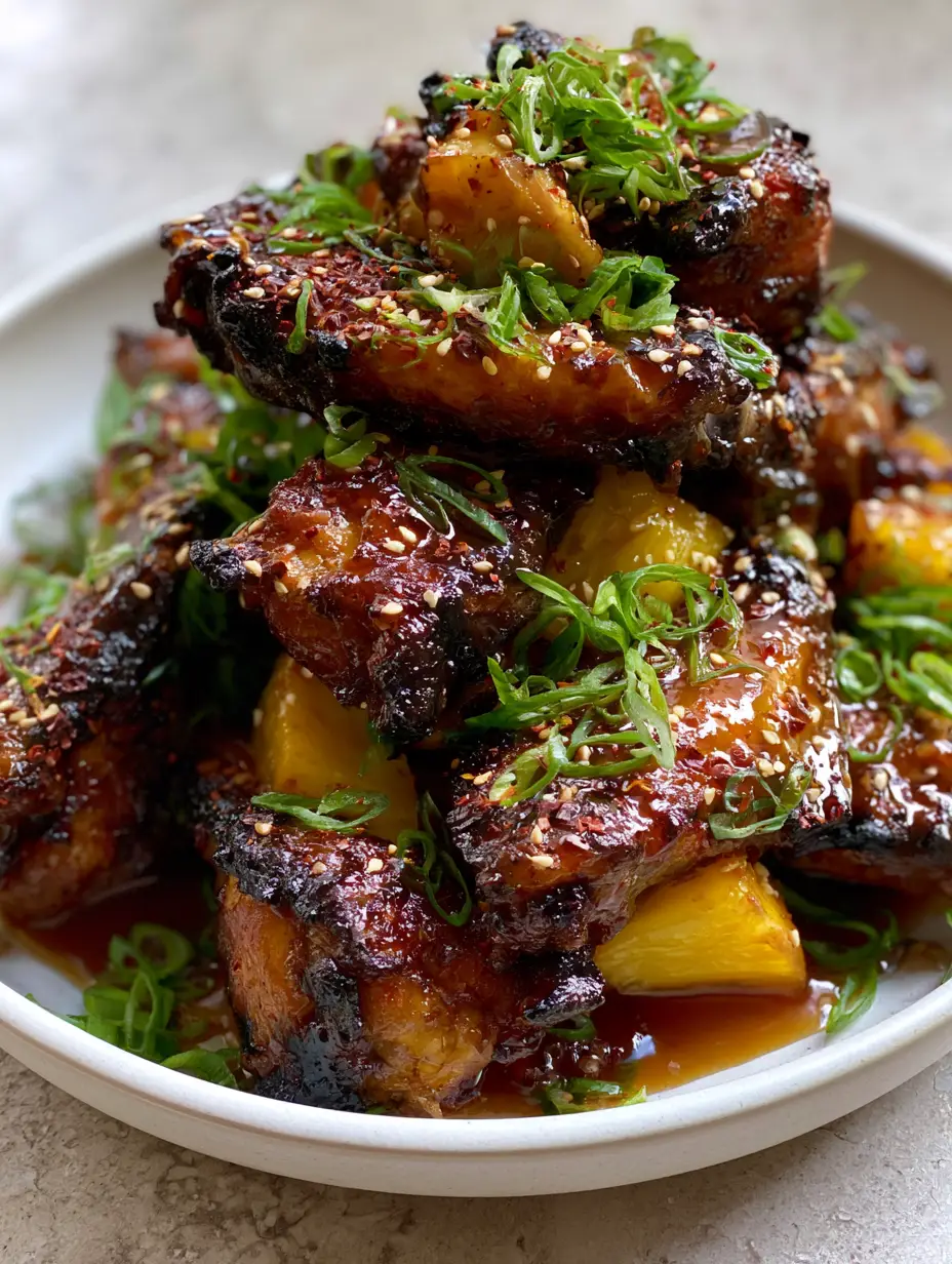 Brown Sugar Pineapple Wings: The Ultimate Sticky Amber Glaze Recipe 3 Close up of glistening Brown Sugar Pineapple Wings with pineapple chunks and sesame seeds.