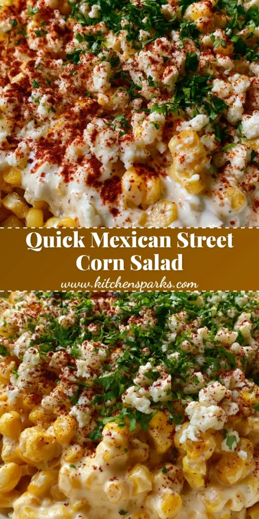 A close-up vertical shot of Mexican street corn salad in a white bowl with a lime wedge on the rim. (Mexican Street Corn Recipe)