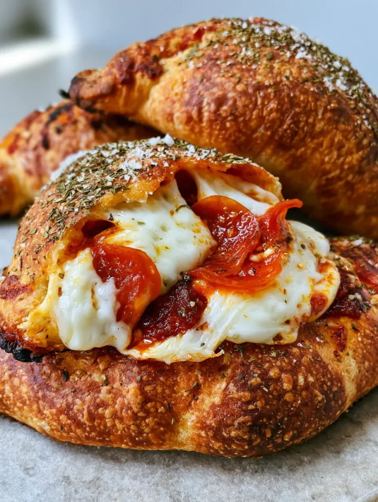 Homemade Pizza Pockets: The Ultimate Crispy, Cheesy Handheld Recipe 1 Handheld photo of Homemade Pizza Pockets with visible pepperoni and green oregano flakes.