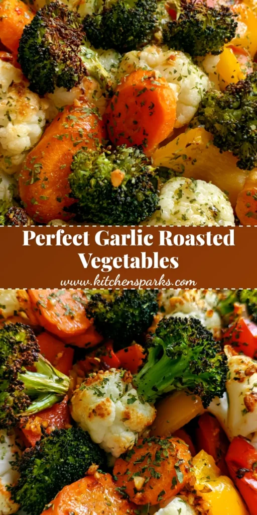 Garlic Roasted Vegetables With Charred Broccoli and Toasted Garlic 4 A rustic heap of Garlic Roasted Vegetables in a white ceramic dish featuring charred broccoli and golden cauliflower.