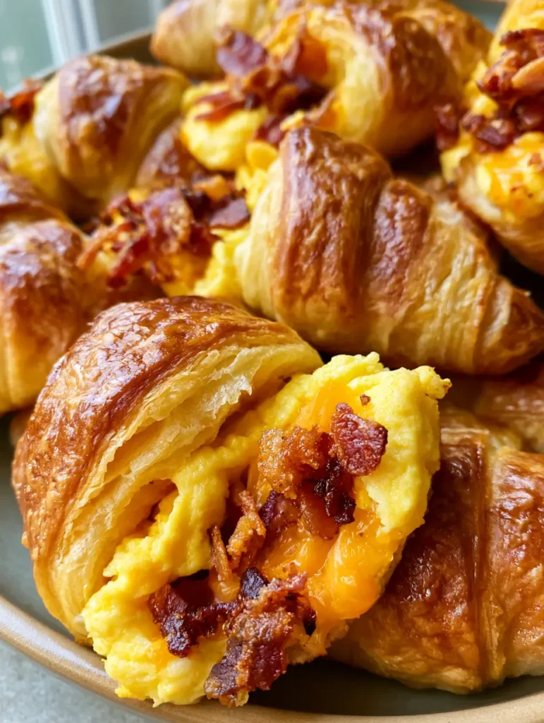 Bacon Egg and Cheese Crescent Rolls: The Ultimate Flaky Breakfast Pastry 2 A smartphone photo showing the cross-section of Bacon Egg and Cheese Crescent Rolls with soft scrambled eggs and crispy bacon.