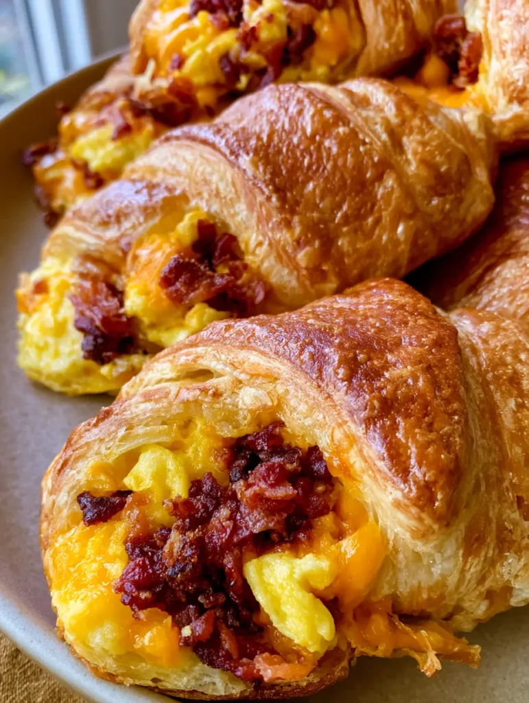Bacon Egg and Cheese Crescent Rolls: The Ultimate Flaky Breakfast Pastry 1 A batch of buttery Bacon Egg and Cheese Crescent Rolls cooling on a neutral ceramic dish in natural light.