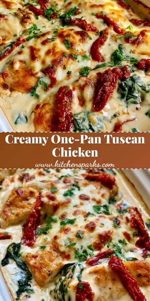 Baked Tuscan Chicken Casserole: The Ultimate Creamy Mediterranean Comfort Dish 4 Overhead view of a Baked Tuscan Chicken Casserole in a white ceramic dish featuring charred mozzarella, red sun-dried tomatoes, and green spinach.