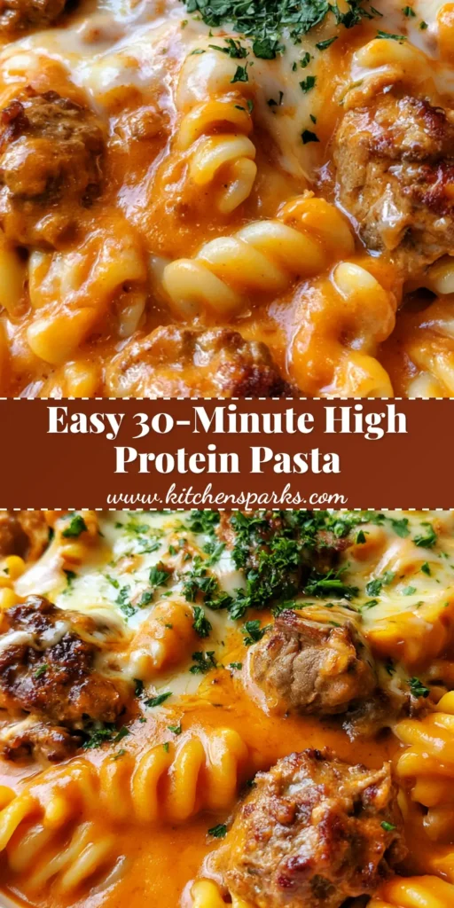 High Protein Beef Pasta with Creamy Tomato Mozzarella Sauce 4 A top-down view of high protein beef pasta in a white bowl, featuring orange sauce and melted cheese. (high protein beef pasta)