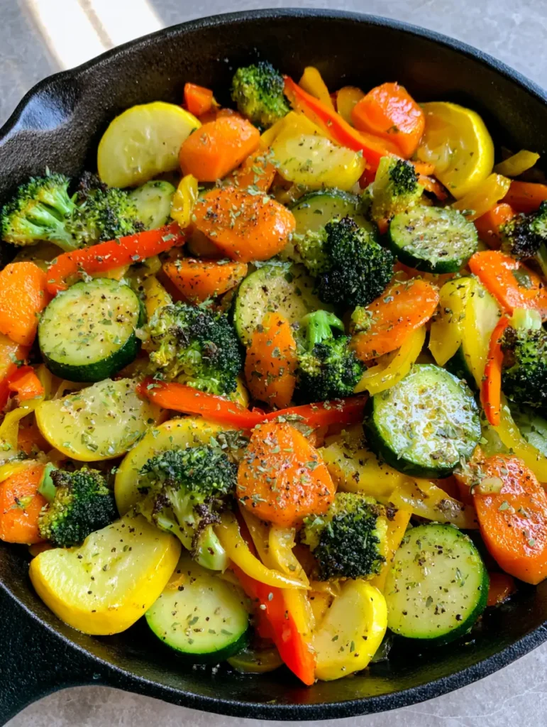 Sautéed Vegetables: The Ultimate Guide to a Perfect Cast Iron Medley 1 Sautéed Vegetables featuring softened carrot coins and glistening bell pepper strips in a black skillet.