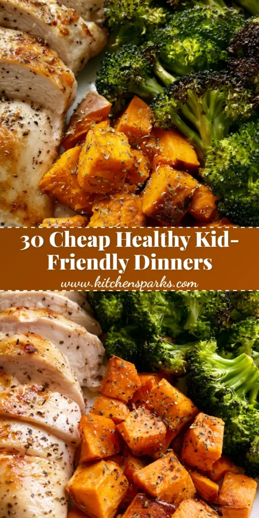 A perfectly portioned white plate featuring seared chicken, caramelized sweet potatoes, and charred broccoli for Healthy Dinners for Picky Eaters.