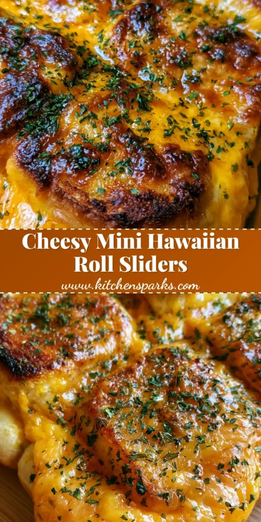 A pull-apart grid of Mini Grilled Cheese Hawaiian Rolls with overflowing melted cheddar and a glossy butter parsley glaze on a wood board.