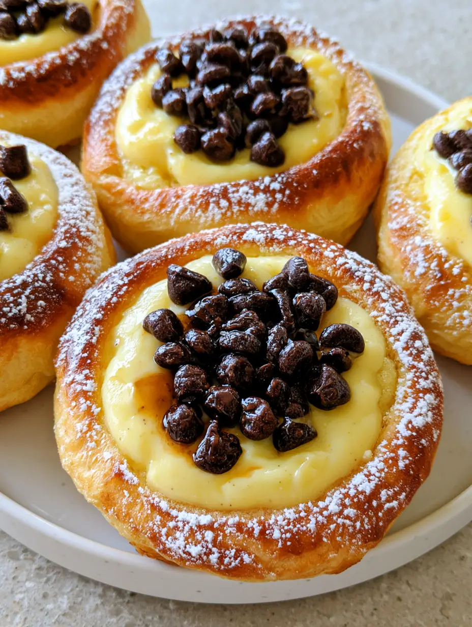 Chocolate Chip Custard Brioche: The Ultimate Guide to Bakery-Style Pastries 3 Close-up of airy yeast dough base and thick vanilla bean custard center of a Chocolate Chip Custard Brioche.