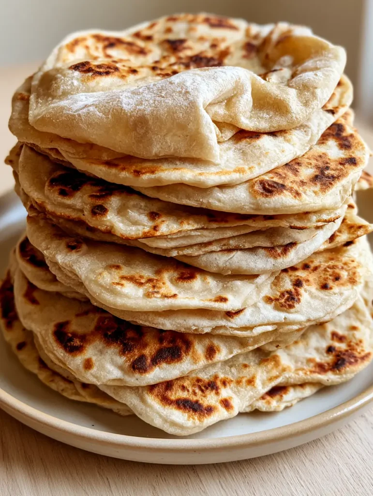 Sourdough Discard Tortillas: The Ultimate Soft and Pliable Flatbread Recipe 2 Handmade Sourdough Discard Tortillas with golden-brown charred spots and rustic edges on a wooden surface.