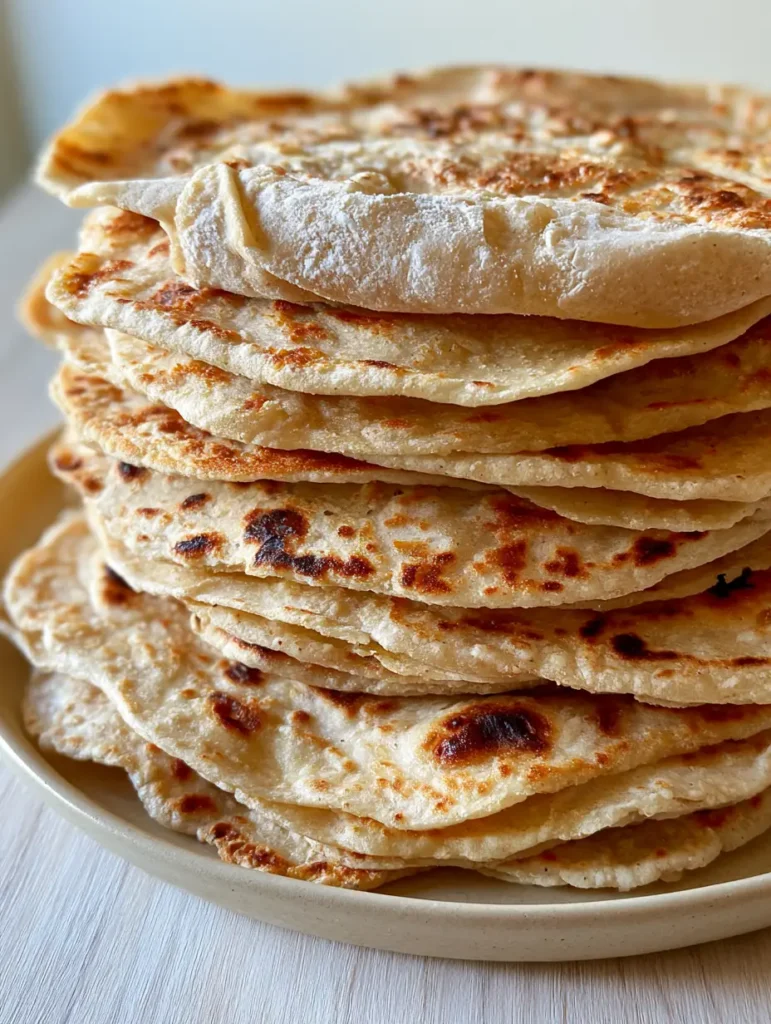 Sourdough Discard Tortillas: The Ultimate Soft and Pliable Flatbread Recipe 1 Close up of a Sourdough Discard Tortilla showing soft folds and a light dusting of flour.