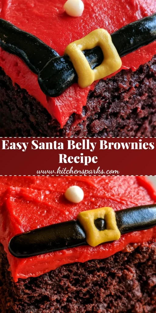Santa Belly Brownies: The Ultimate Fudgy Holiday Dessert Guide 4 A tray of square-cut Santa Belly Brownies with red frosting and black belts. (Santa Belly Brownies)