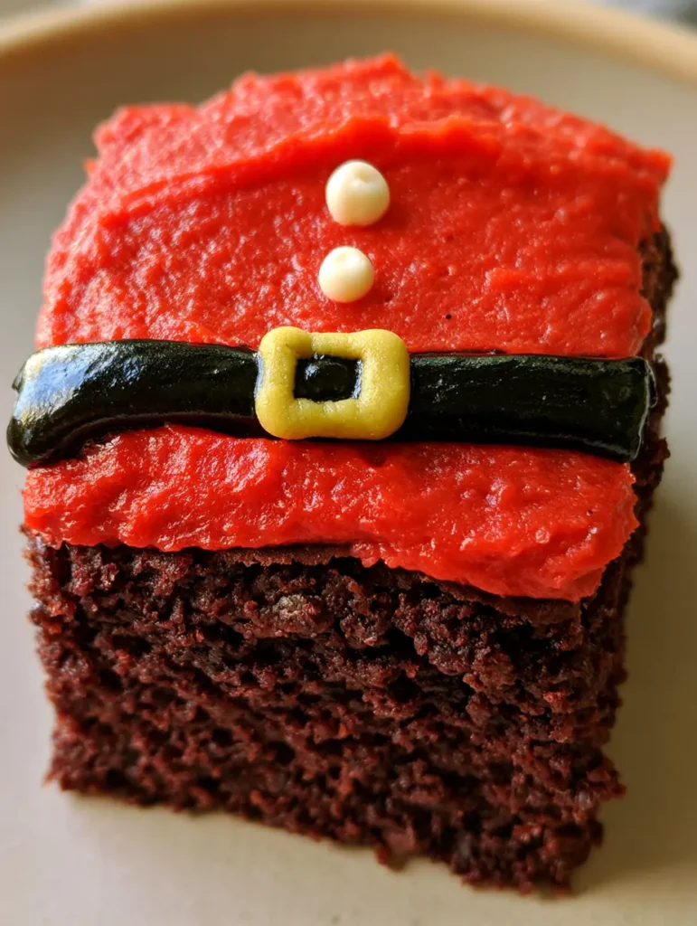 Santa Belly Brownies: The Ultimate Fudgy Holiday Dessert Guide 1 A perfectly decorated Santa Belly Brownie showing the yellow buckle and white buttons.