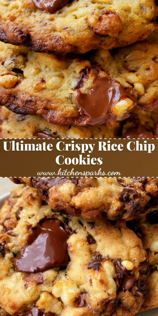 A stack of golden brown Rice Krispie Chocolate Chip Cookies on a white plate with visible toasted cereal and melted chocolate.