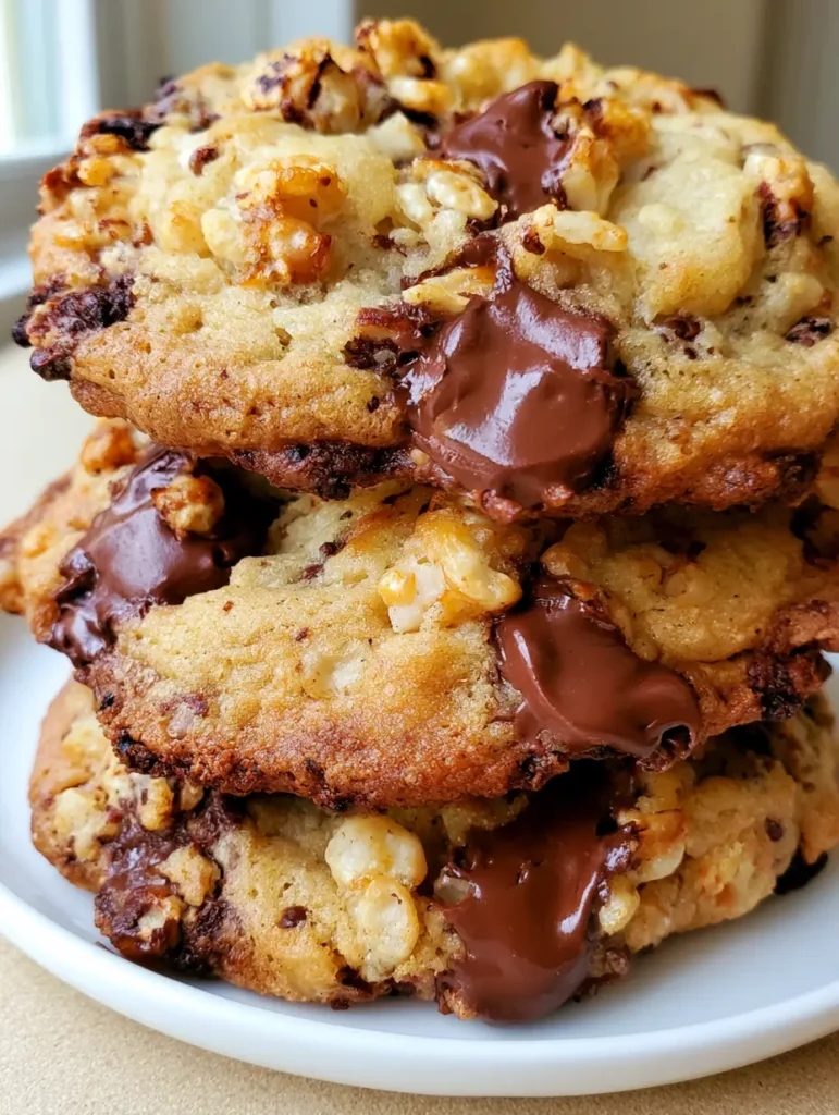 Smartphone photo of Rice Krispie Chocolate Chip Cookies with charred crispy edges on a ceramic dish.
