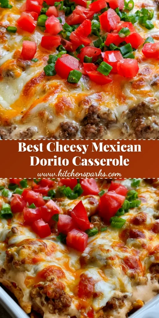 Mexican White Trash Casserole with Nacho Cheese Crust 4 A bubbling Mexican White Trash Casserole in a white dish with melted orange and white cheese, crushed chips, and fresh tomato garnish.