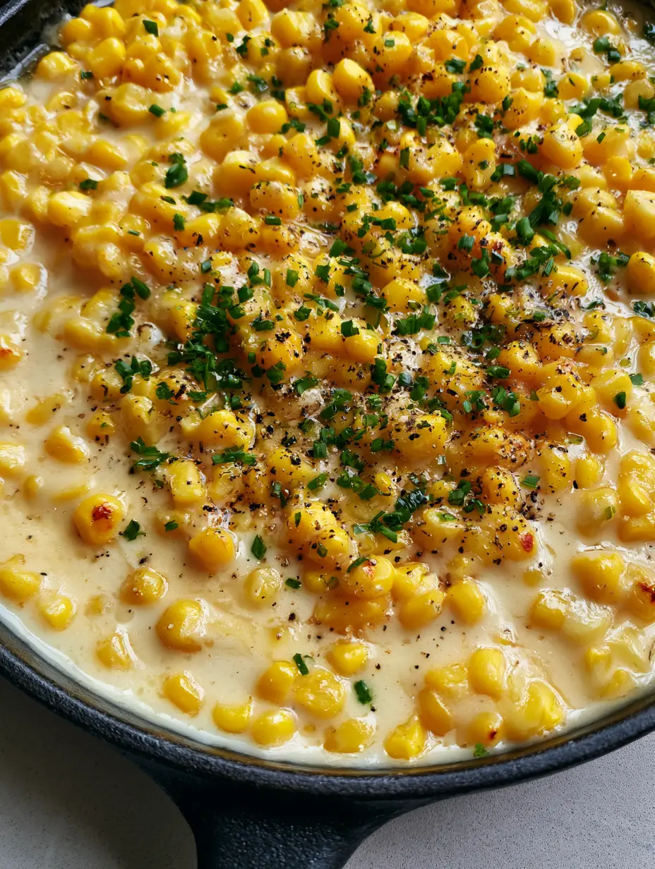 Close up of Honey Butter Skillet Corn showing golden-brown seared marks and a glossy honey-butter glaze.