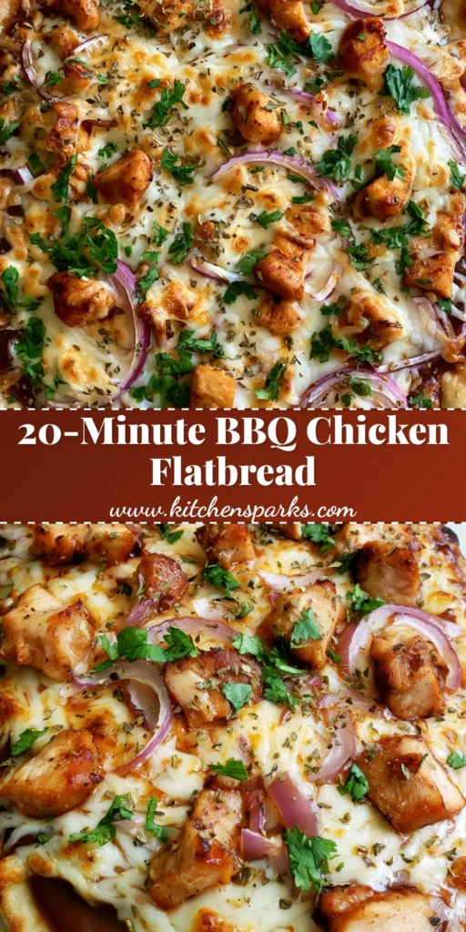 BBQ Chicken Flatbread with Smoky Sauce and Bubbly Mozzarella 4 A close-up of a BBQ Chicken Flatbread with glossy mahogany sauce, melted bubbly mozzarella, and fresh cilantro garnish on a white surface.